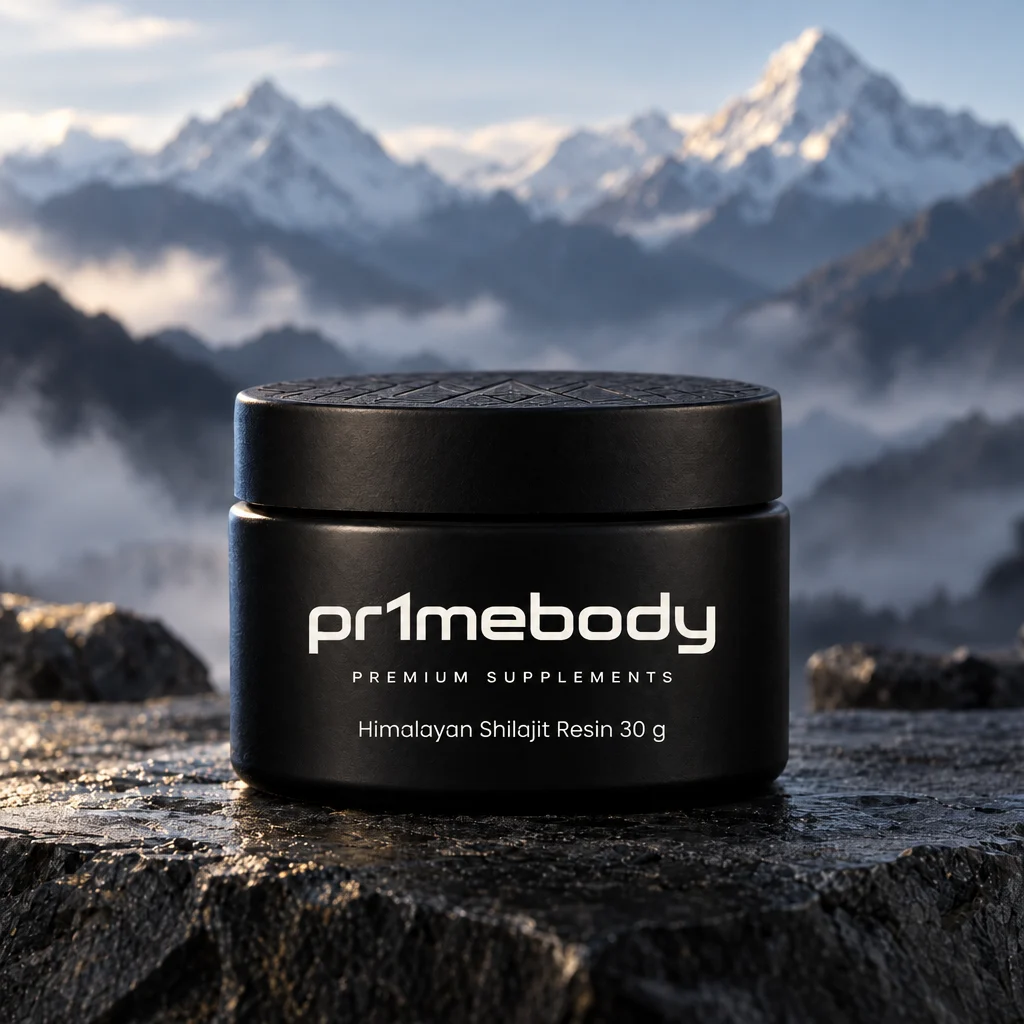 pr1mebody Himalayan shilajit resin in a 30 g pot